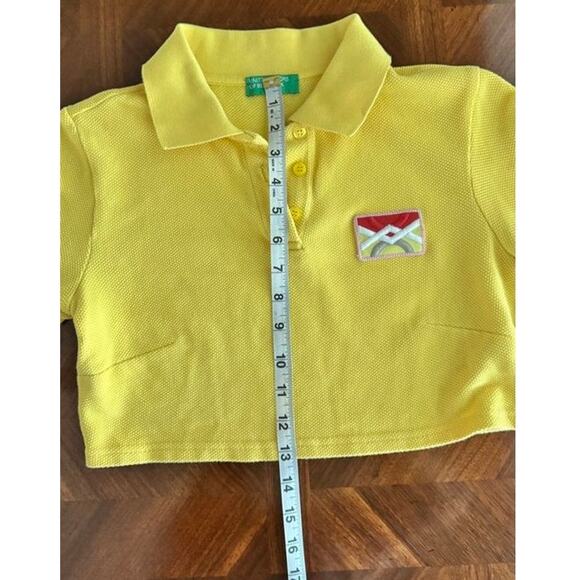 United Colors of Benetton Yellow Cropped Polo Shirt Embroidered Patch - Picture 4 of 12